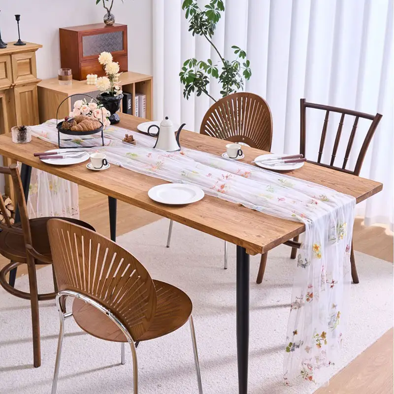 Flower Butterfly Embroidered Lace Table Runner Soft Dining Table Decoration for Wedding Party French Romantic Gauze Table Cover - Image 4