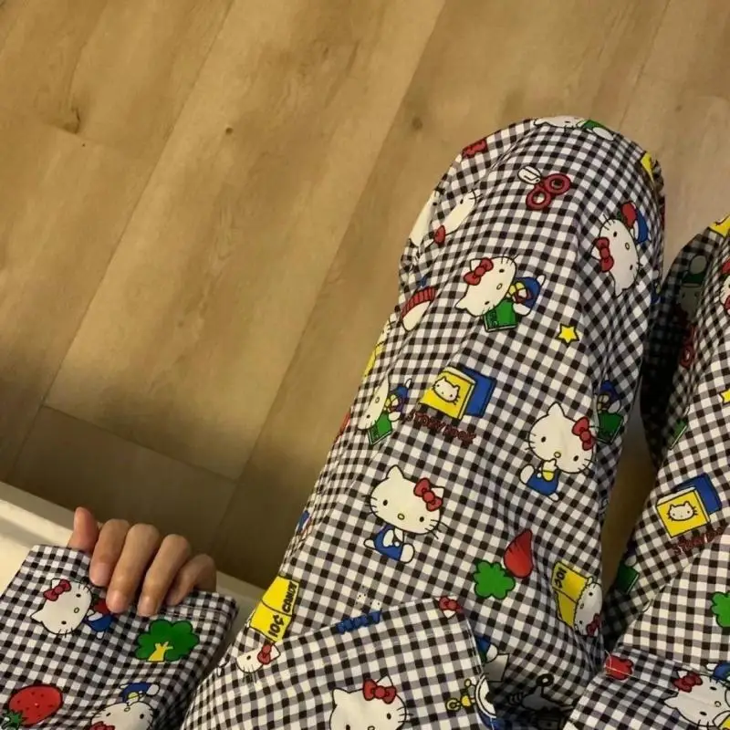 

Sanrio Hello Kitty Kuromi My Melody Kawaii Anime Knitting Home Sweatpants Pajama Pants Japanese Trousers Loose Plus Velvet Hot