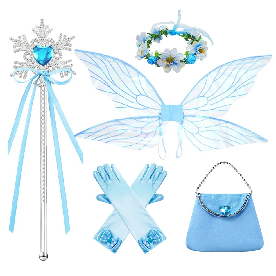 Cinderella Dress Charm Girls Jewelry Kids Crown and Magic Wands Glove Necklace Bracelet Earrings Set Wings Costume for Birthday 4
