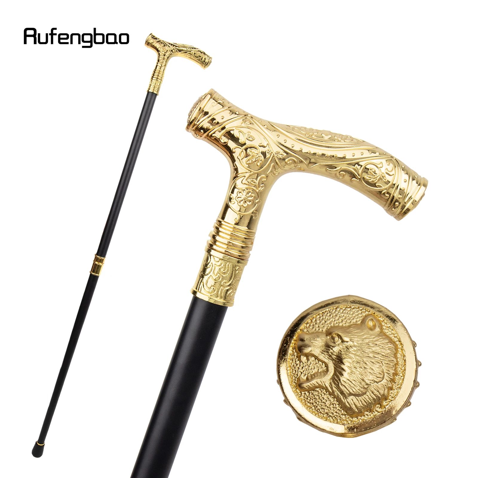 

Golden Roaring Bear Head Flower Totem Relief Walking Cane Fashion Walking Stick Gentleman Crosier Knob Walking Stick 93cm