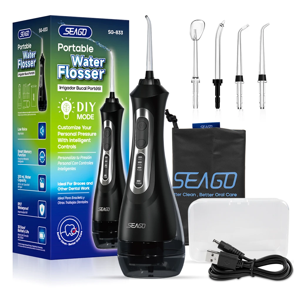 Dental Water Flosser SEAGO New Oral Dental Irrigator Portable Water Flosser USB Rechargeable 3 Modes DIY Mode IPX7 Water For Cleaning Teeth SG833