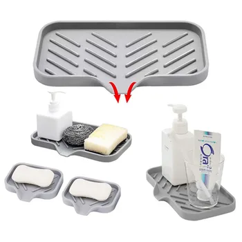 실리콘 수도꼭지 매트 주방 싱크대 트레이, 비누 디펜서 스폰지 배수 패드, 싱크대 스플래시 건조 매트, 조리대 보관 트레이 정리함