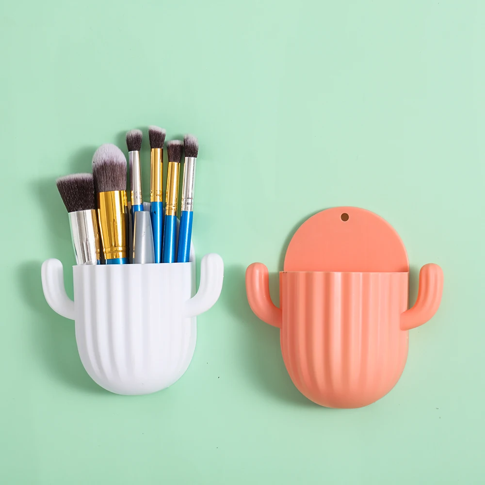 Toothbrush Holder Household Wall Self-adhesive Seamless Cactus Storage Rack Shaver Organizer Drain Shelf Bathroom Accessories 2
