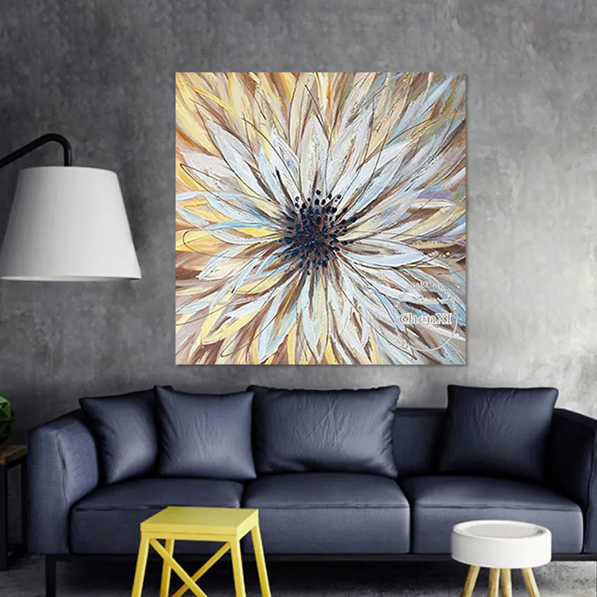 

Living Room Decor Golden Large Flower Abstract Acrylic Painting Luxury Poster Canvas Wall Artwork For Hotel Bedroom Decoration