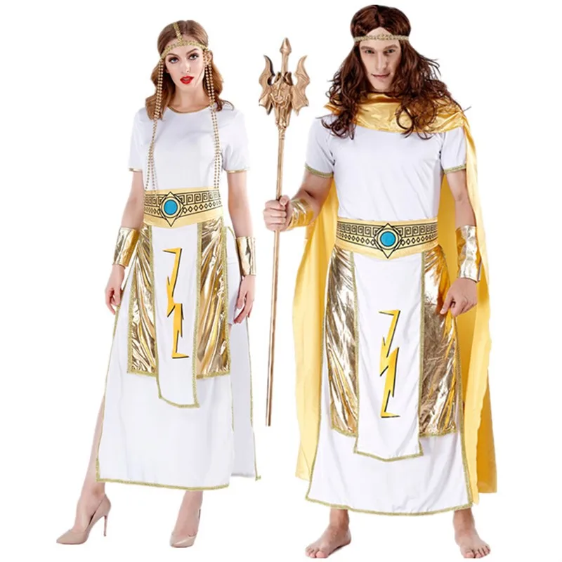 

Halloween Medieval Egyptian Pharaoh Cleopatra Caesar Couple Costume Stage Performance Mythology Queen King Cosplay Dress