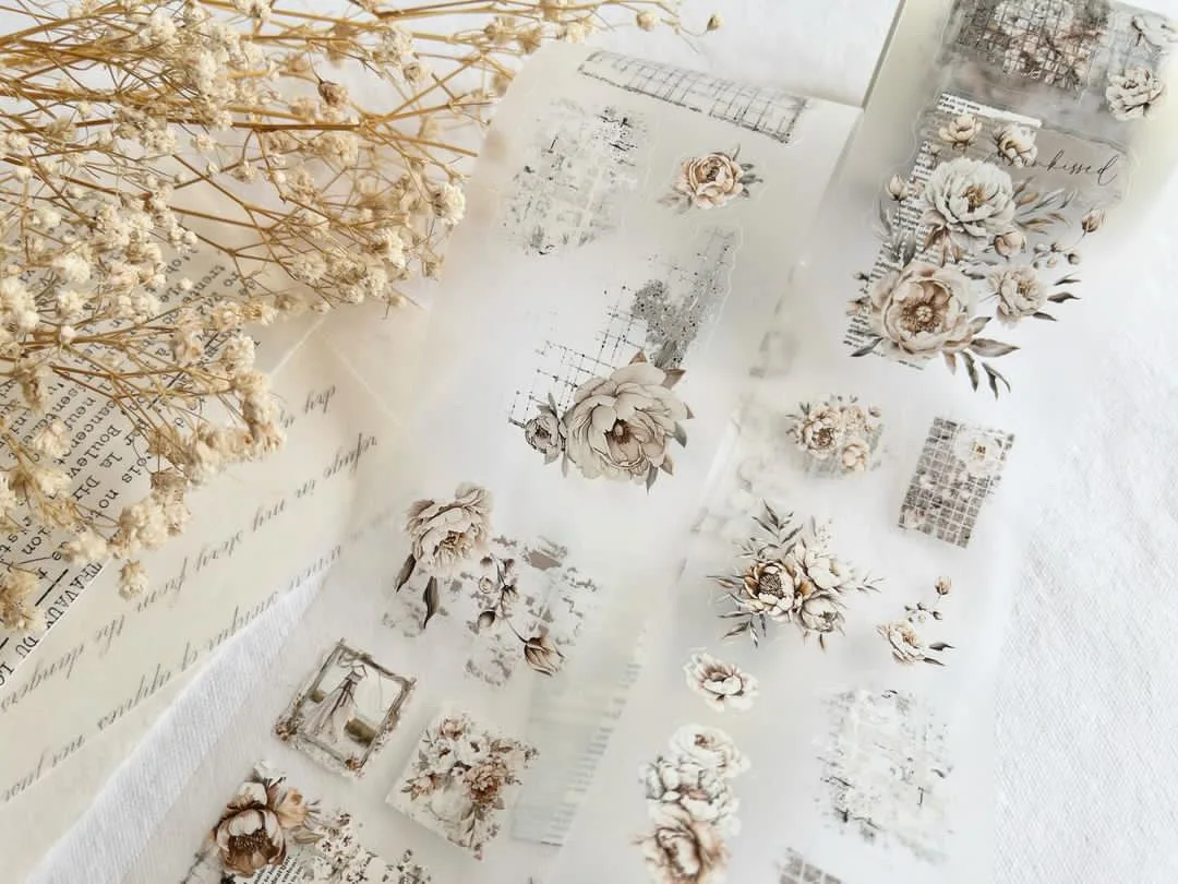 Creawithgaby Studio 빈티지 Amantea 꽃 Washi PET 테이프 플래너 DIY 카드 만들기 스크랩북 계획 장식 스티커