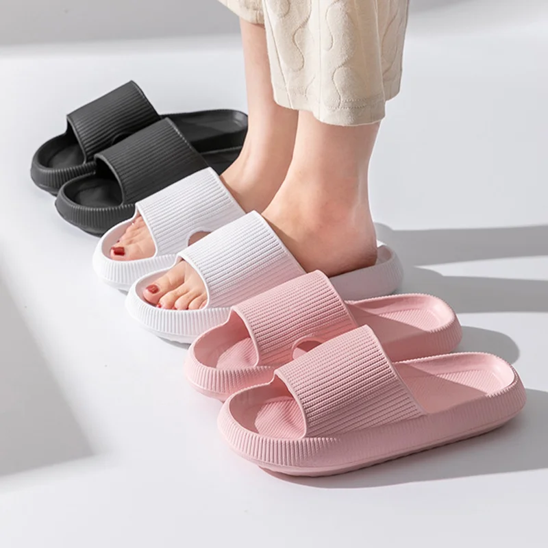 Summer Couple Shoes Women Bathroom Slippers Cloud Cushion Slides Flat Sandals Thick Platform Shoes Man Indoor Non-Slip Flip Flop — view 2