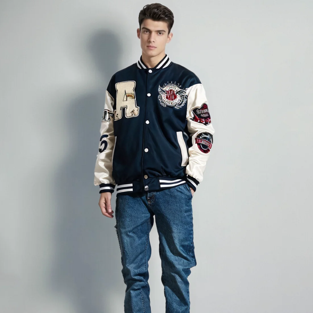 Baseball Uniform Loose Fashion Polyester Jacket Men