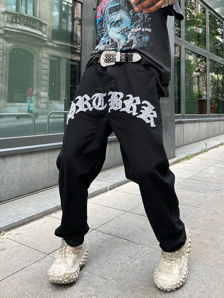 BlackVintageJeansMenLatestDesignHeartCharacterPatches