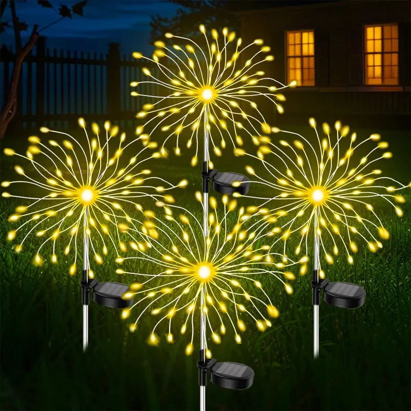 200LEDS 태양열 불꽃놀이 조명 야외 조명 구리 와이어 라이트 비드 상업용 조명 적합한 안뜰 잔디밭 디스플레이 4/1PCS