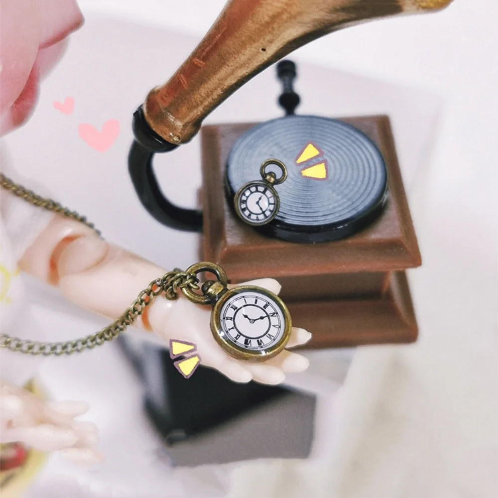 Necklace Watch Dollhouse Simulation Pocket Watch Ob11 Accessories Vintage Mini Doll Necklace Pocket Watch Alloy Simulation Toy end of watch pocket