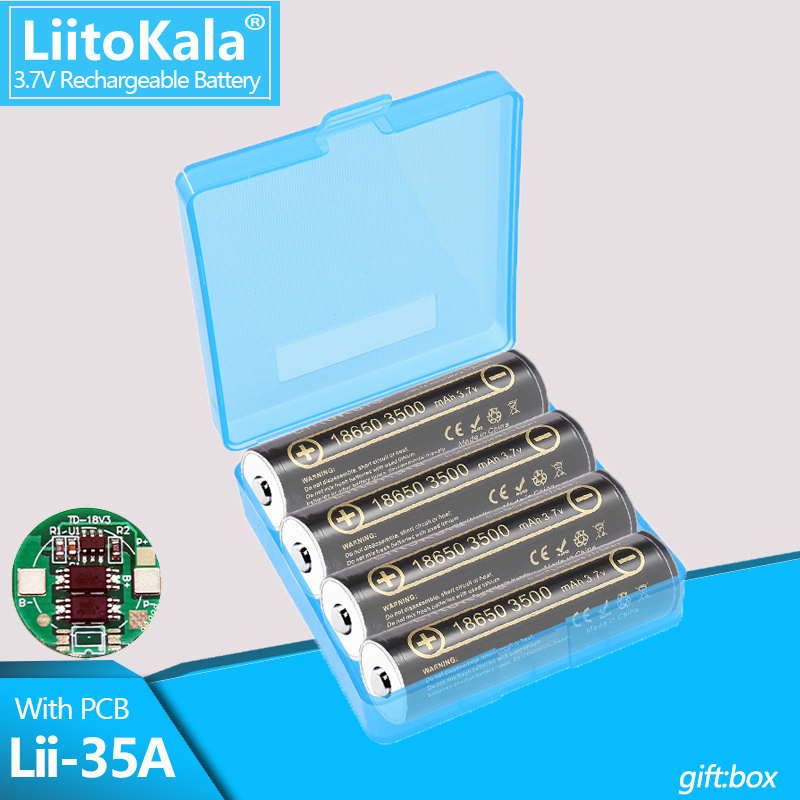 1-20PCS LiitoKala Lii-35A with PCB 100% Original 3.7v 3500mah 18650 Lithium Rechargeable Battery For Flashlight batteries+box