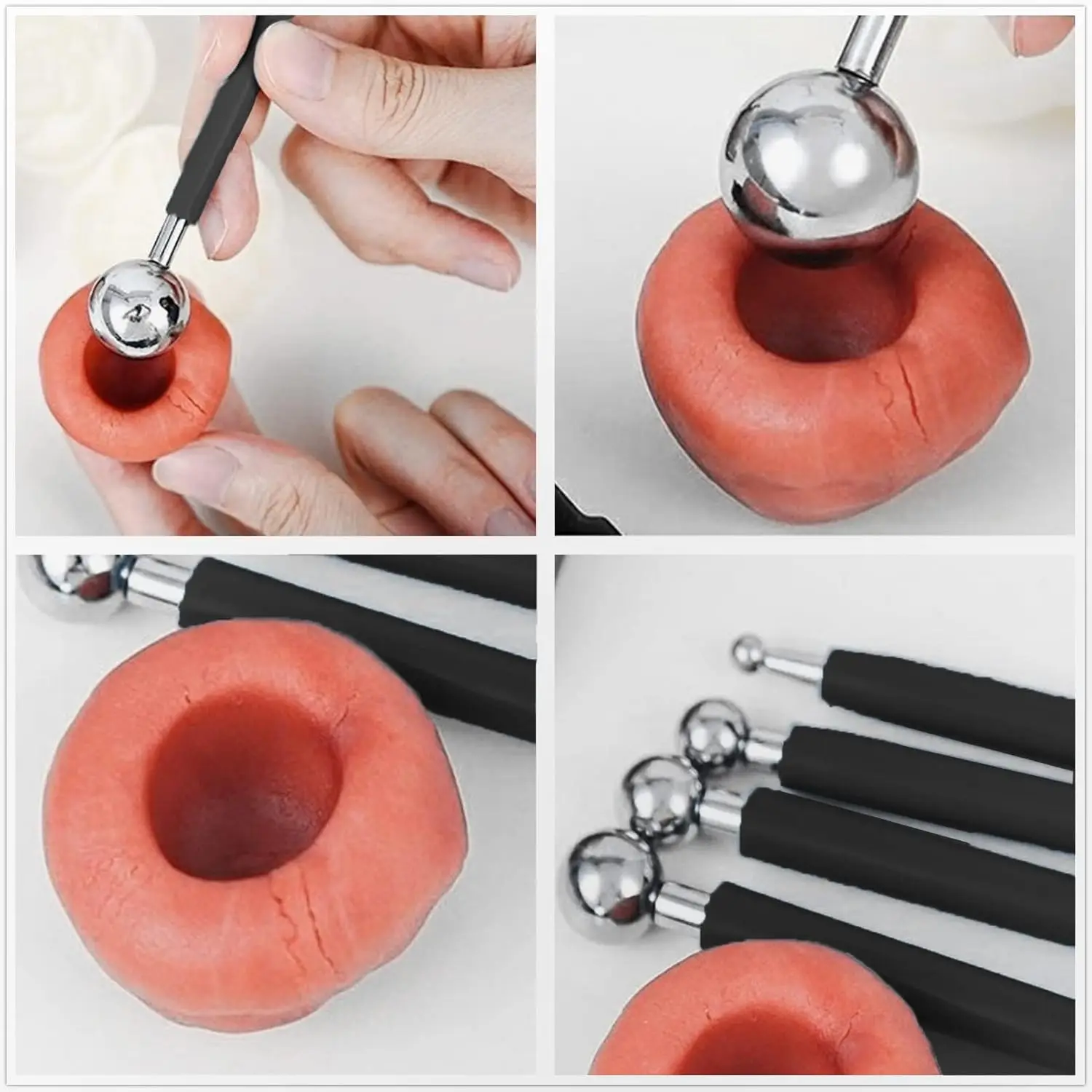4pcs Modelling Ball Tools Set Stainless Steel Double-end Dotting Tools Fondant Sugar Craft Decorating Flower Clay for Shaping 5