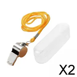 2x Stainless Steel Sports with Lanyard, Referee Whistle, Super Loud Metal Whistle for Volleyball Outdoor Survival Dog Training