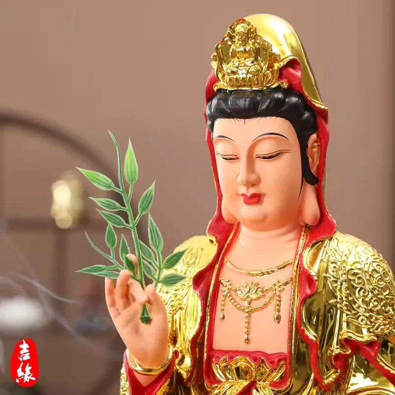 Handmade Resin Guanyin Buddha Temple, Household Ornaments, Nanhai Guanyin God, 30cm, 11.8 "(H)