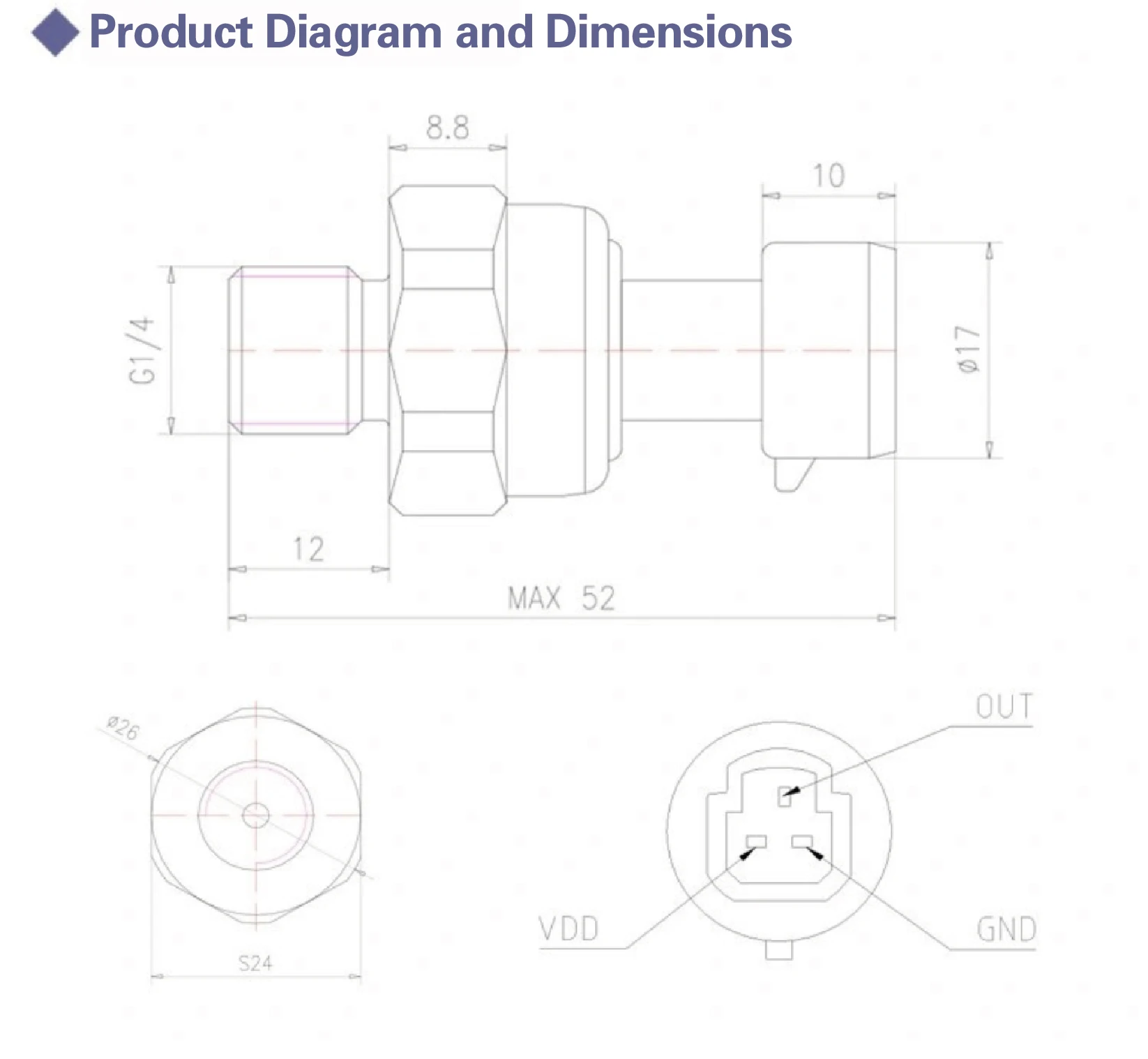 0.5-4.5V Analog Stainless Steel Pressure Sensor G1/4 Ceramic Type for HVAC Hydra