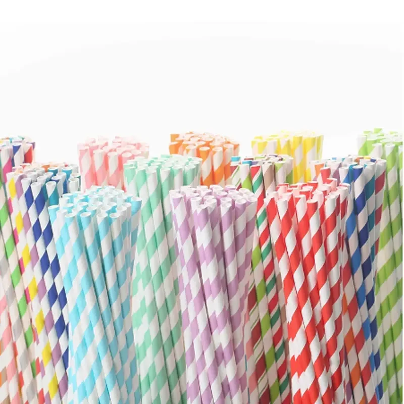 Colorful Disposable Paper Straws Natural Eco Friendly Pink Drinking Juice Straws Kid Birthday Wedding Party Decoration