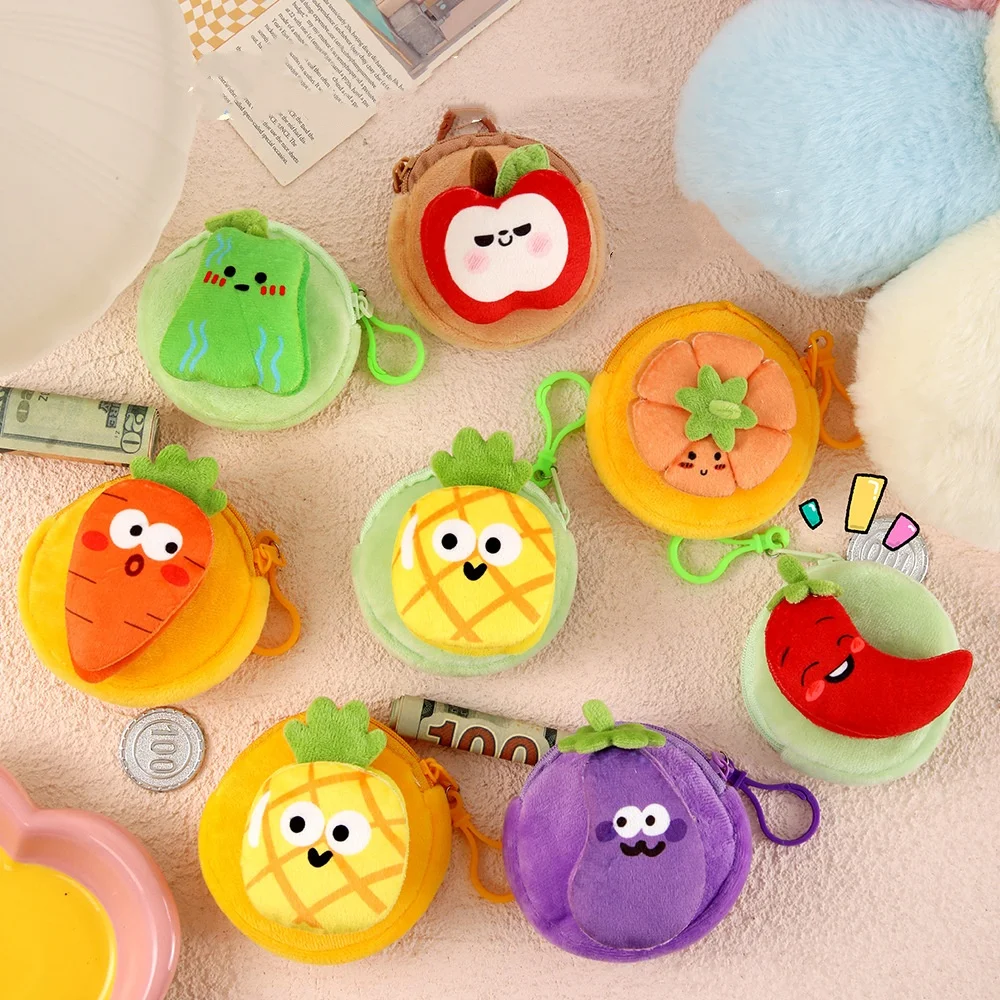 Cartoon Plush Bag Tear-Resistant Plush Coin Purse Fruit Wallet Plush Vegetable Shape Purse For Girls Traveling Work
