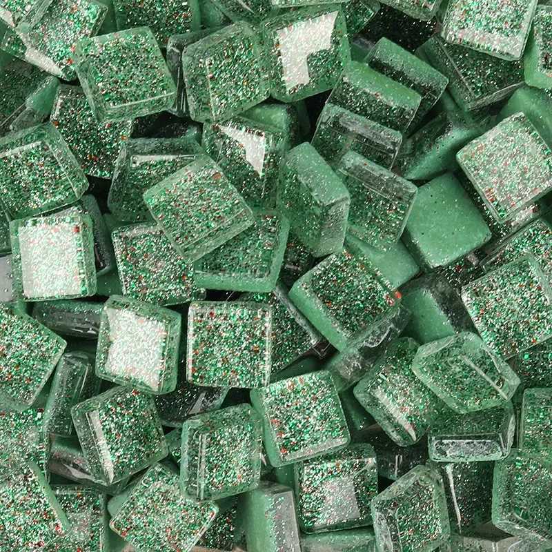 thumbnail image 1 of 100 piezas (aprox. 100 g/3,52 oz) de mosaicos de vidrio brillante con purpurina, 1 cm/0,39 pulgadas, cuadrados, 0,4 cm/0,15 pulgadas de grosor, materiales para manualidades de bricolaje, 1 of 5