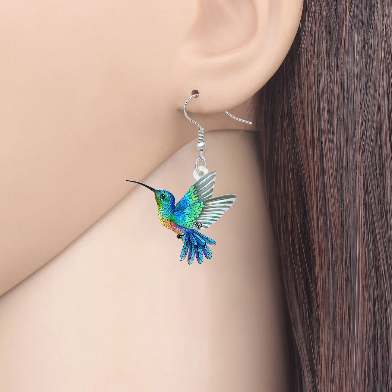 BONSNY Acrylic Flying Hummingbird Drop Dangle Earrings Spring Summer Bird Jewelry for Women Girls Kids Charms Gifts Accessories