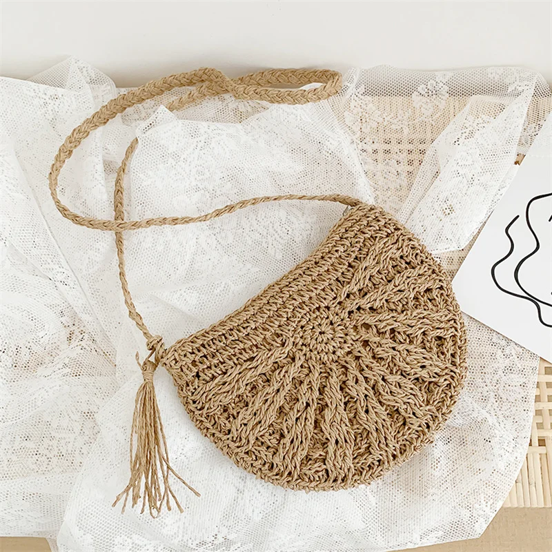 Womens Summer Rattan Round Bag | Straw Bag Handbag Small