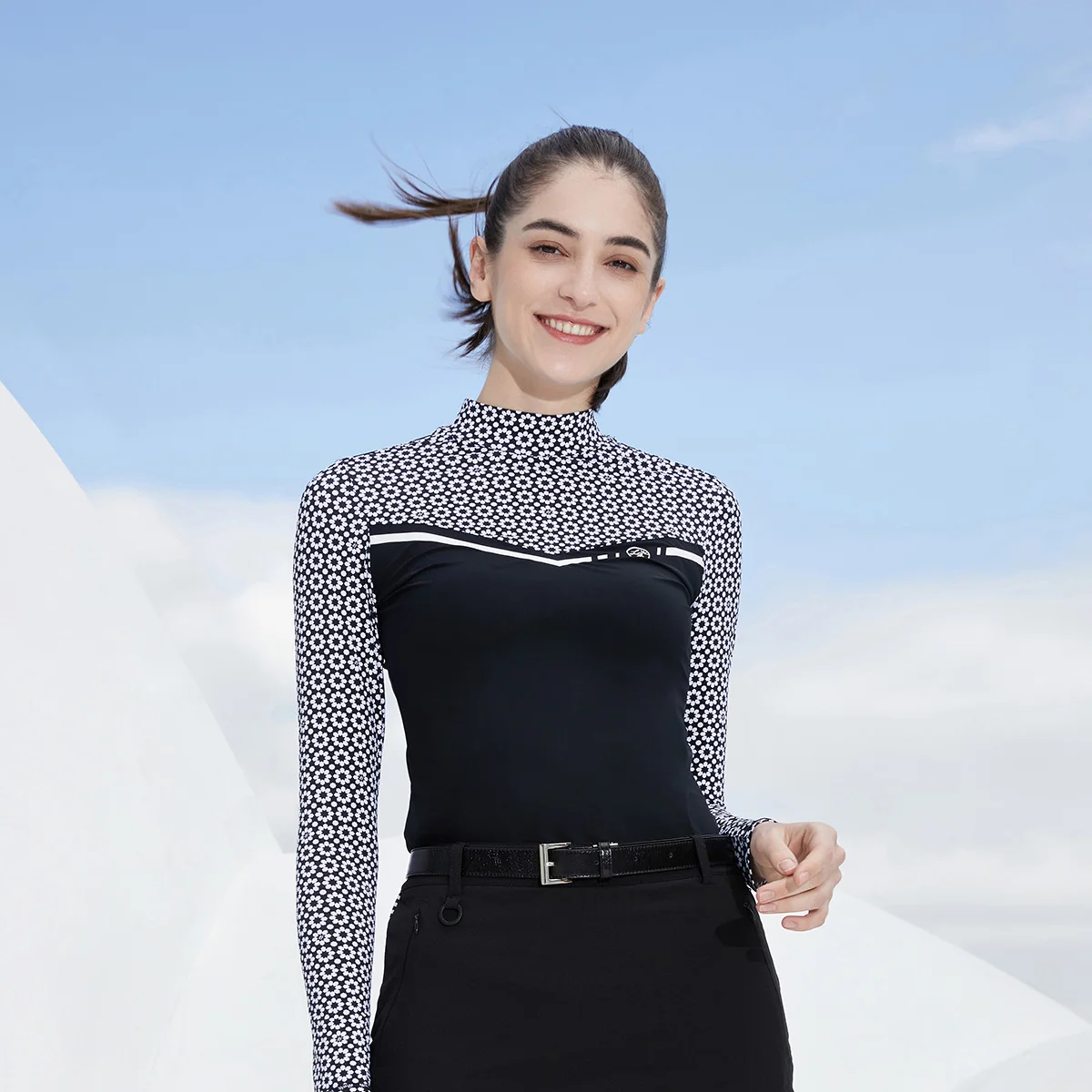 LG Golf Women's Long Sleeved Printed T-shirt Spring and Summer Ice Silk Sun Protection Half High Neck Golf Sports Tops