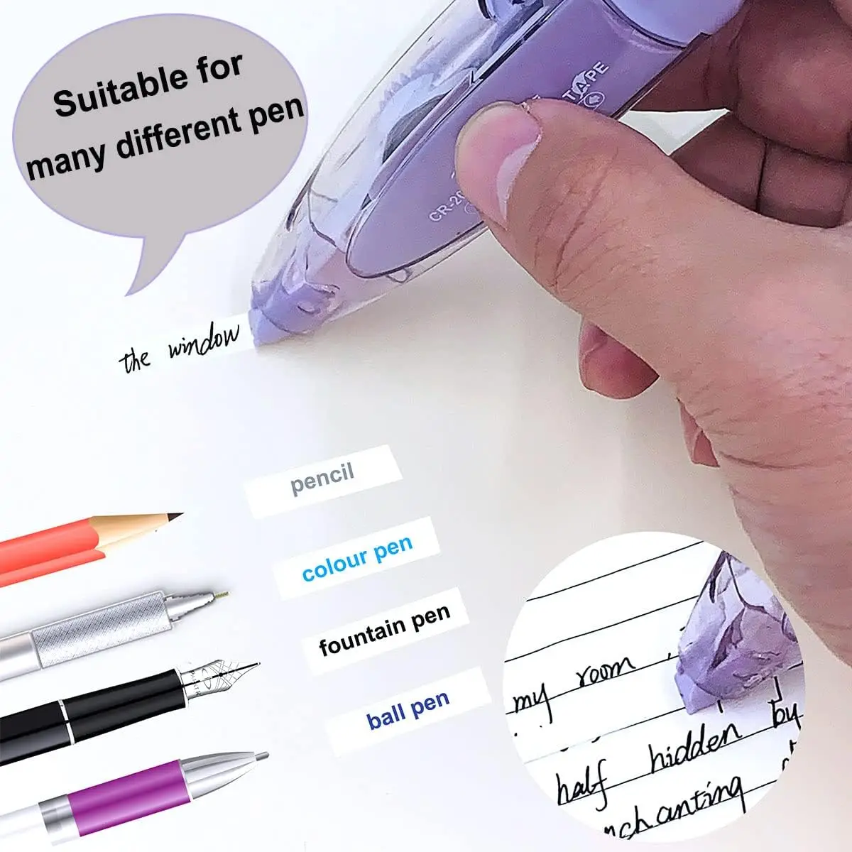 Retractable Correction Tape White Out Refillable Tape Applicator with 8 Replacement Whiteout School Office Supplies