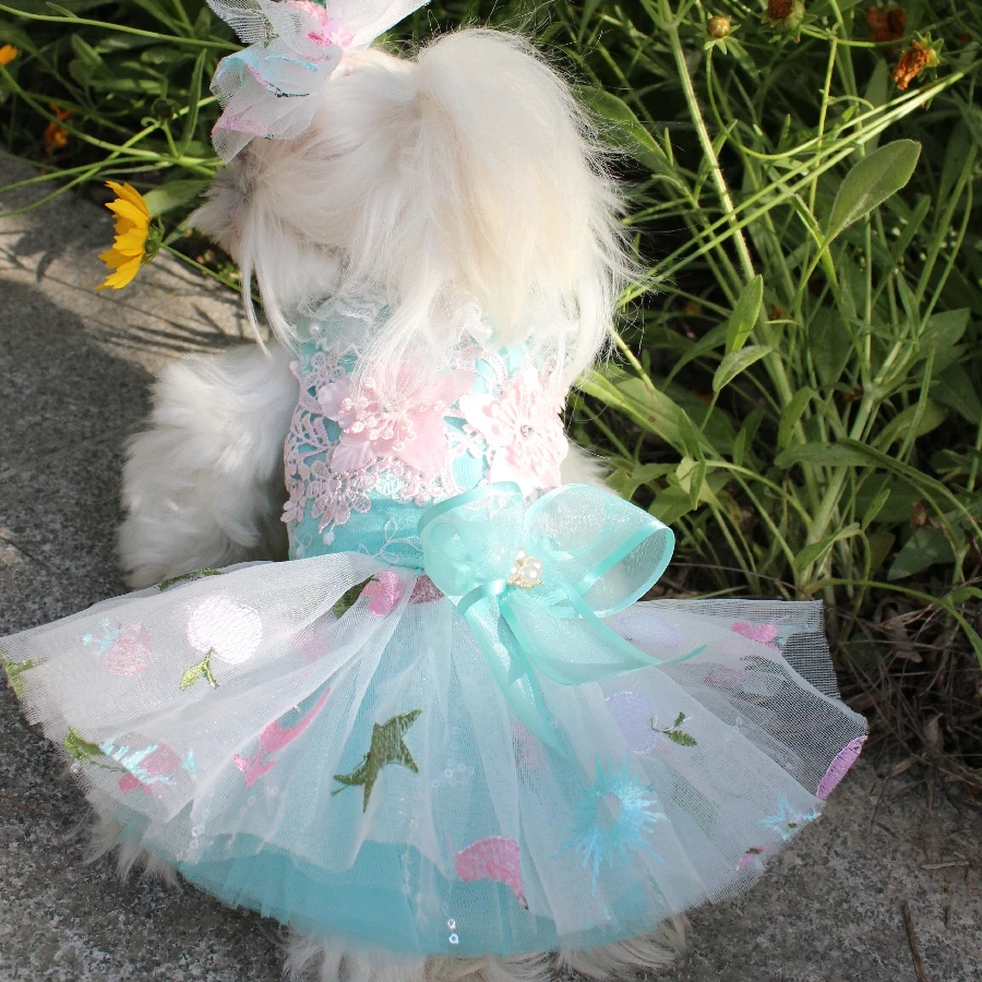 Pet Dog Wedding Dress Clothes Fashion Light Pink Blue Handmade Embroidery  Lace Bow Party Dress For Small Medium Dog Puppy Coats - AliExpress