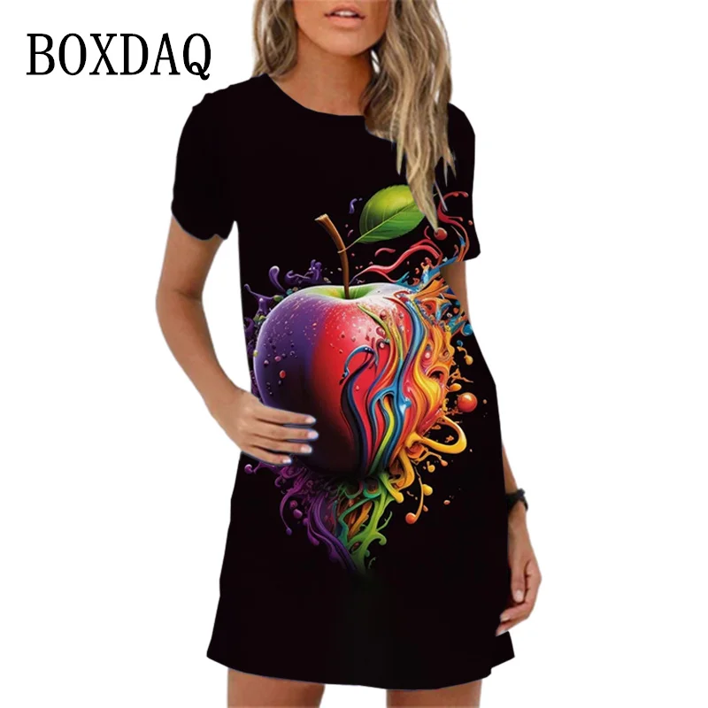 

Sweet Fruit Pattern Printing Women Dress New 2024 Summer Dress Clothing Casual Loose Short Sleeve Woman Dress Vestidos