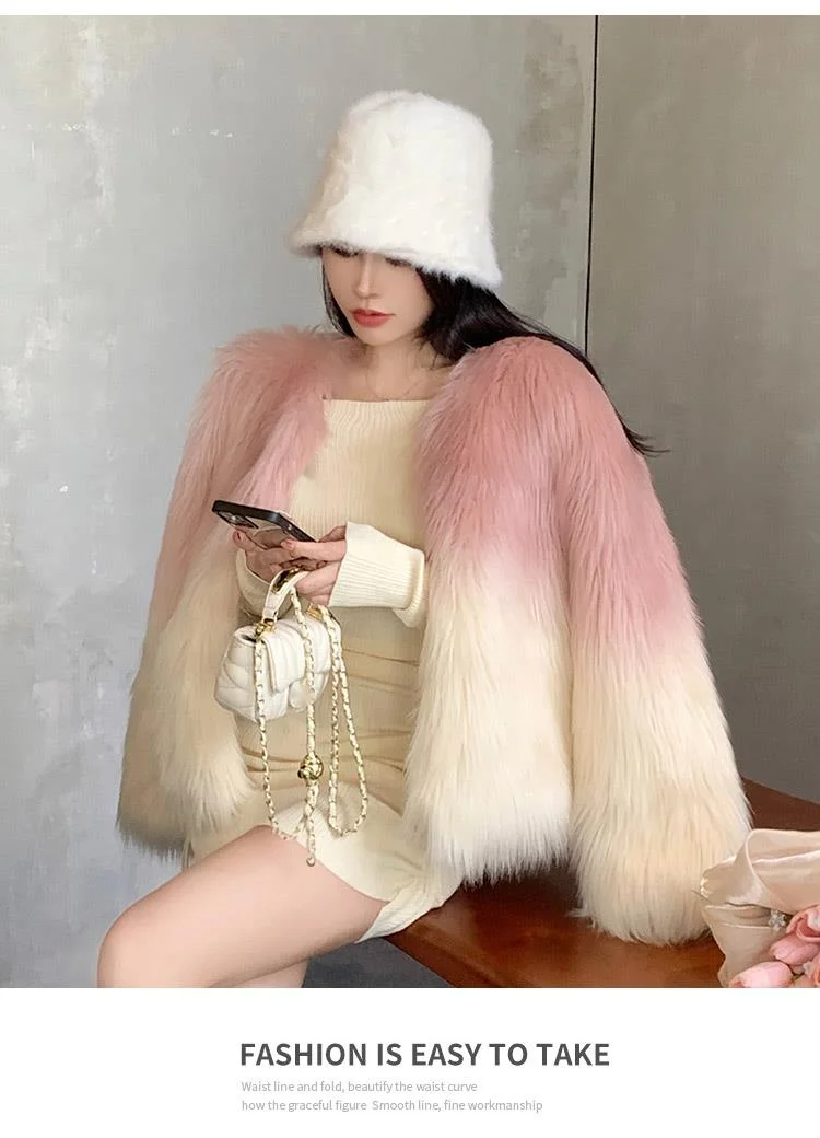 Gradient Kunstpelzmantel Für Damen Winter Wintermode Warm_voghion.com
