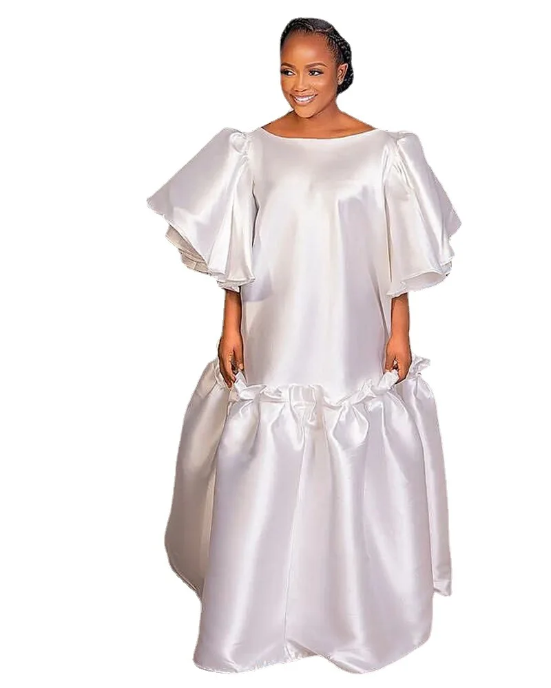 

Women African Traditional Clothes 2023 Elegant African Women Short Sleeve Black White Polyester Long Dress Summer Dresses