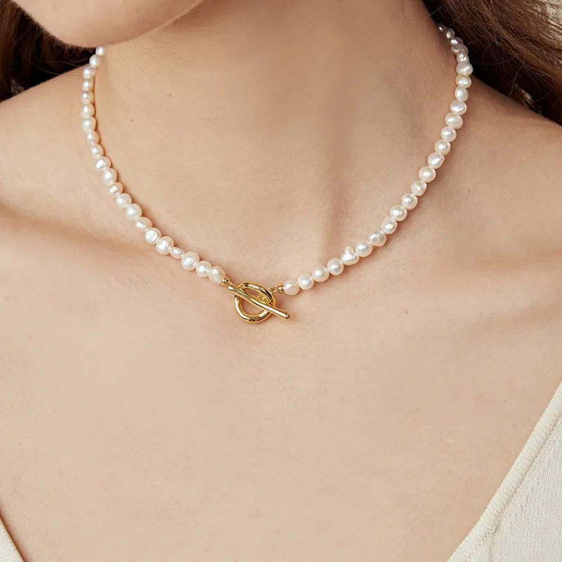 

Minar Classic Baroque Freshwater Pearl Beaded Necklace for Women Girls 14K Real Gold Plated Copper Toggle Clasp Circle Chokers