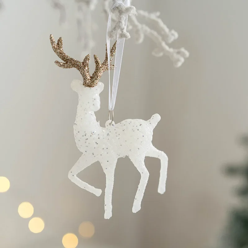 Christmas Tree Hanging Pendants Glitter White Deer Ornaments Xmas Elk 2025 Christmas Decor for Home Kids Toy New Year 2026