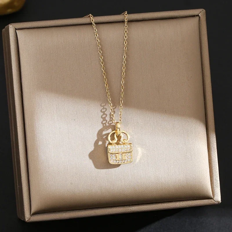 925 Sterling Silver Bag Pendant  Moissanite Labs Diamond Necklace Clavicle Chain Women Fashion Jewelry for Wedding