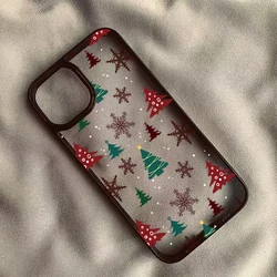 Festive Snowman Transparent Phone Case - Fashionable Shockproof Cover with Christmas Tree Design - iPhone 12 Pro (A)