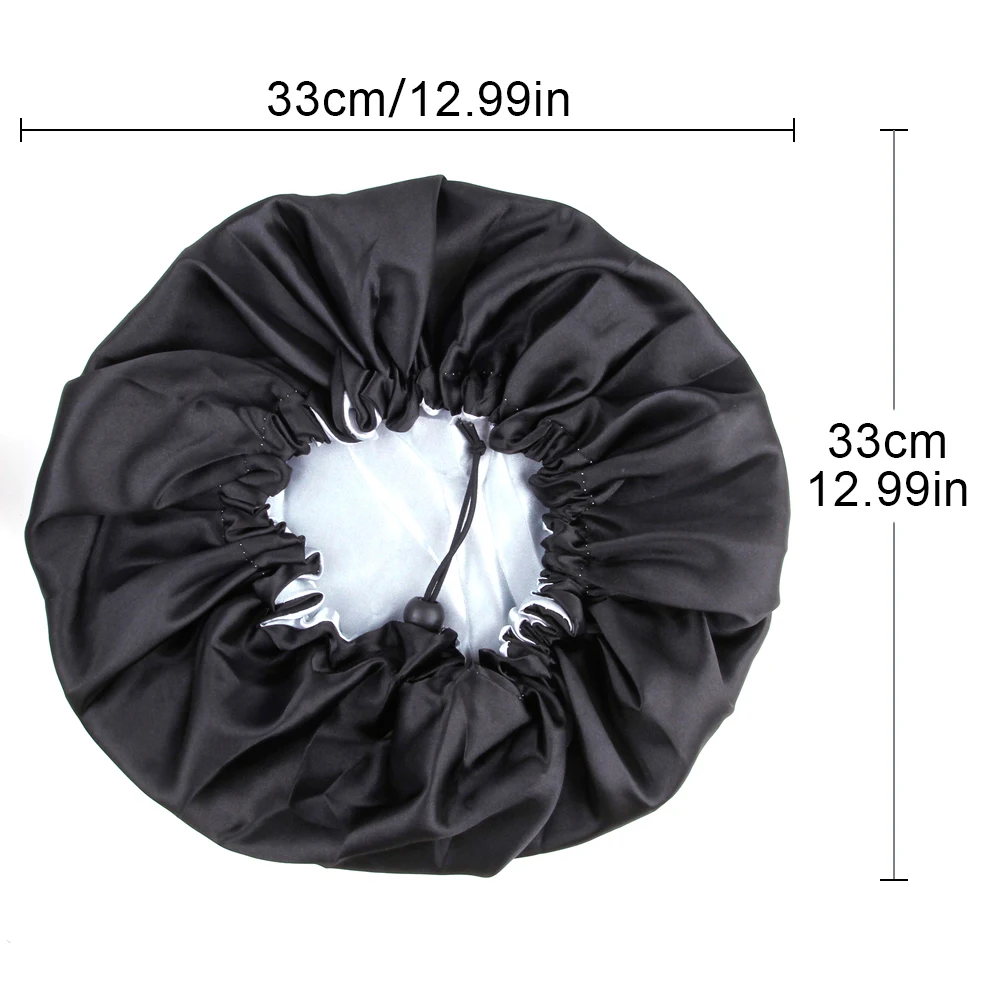 Sleep Satin Hat Curly Reversible Double Layer Layer Satin Night Cap Adjusting Button Silky Bonnet Women Hair Heating Cap Tool 5