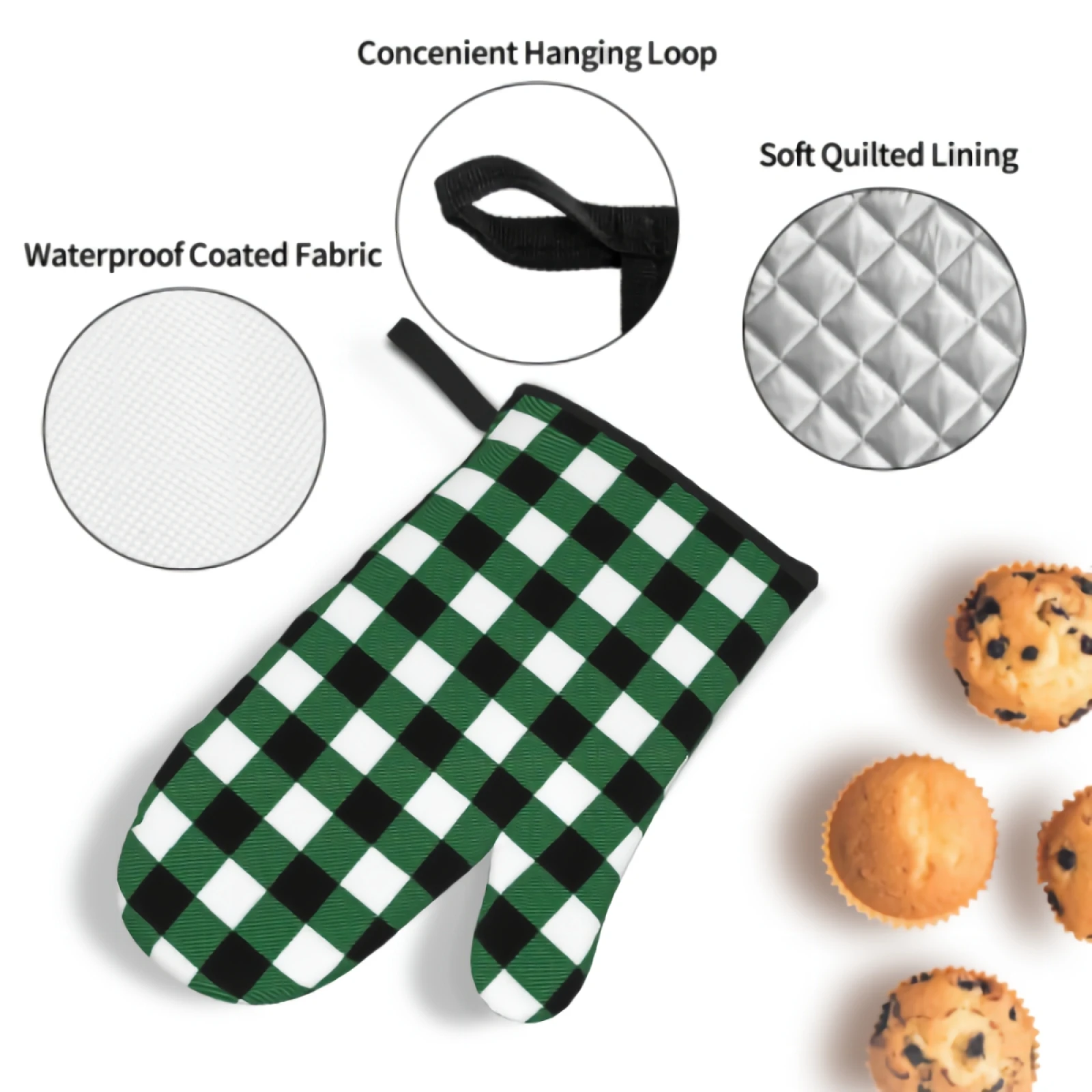 Oven Mitts and Pot Holders Set Green Plaid Kitchen Mittens with Potholders Surface for Baking Cooking BBQ