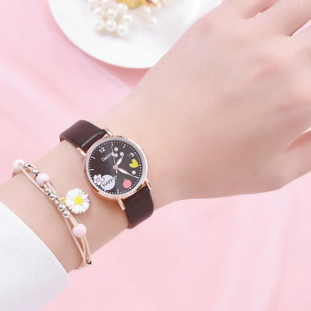 Kids Watches Pink Cute Children's Wristwatch Cartoon Pattern Quartz Watch Set for Girls Fashion Students' Clock Relogio Feminino 4