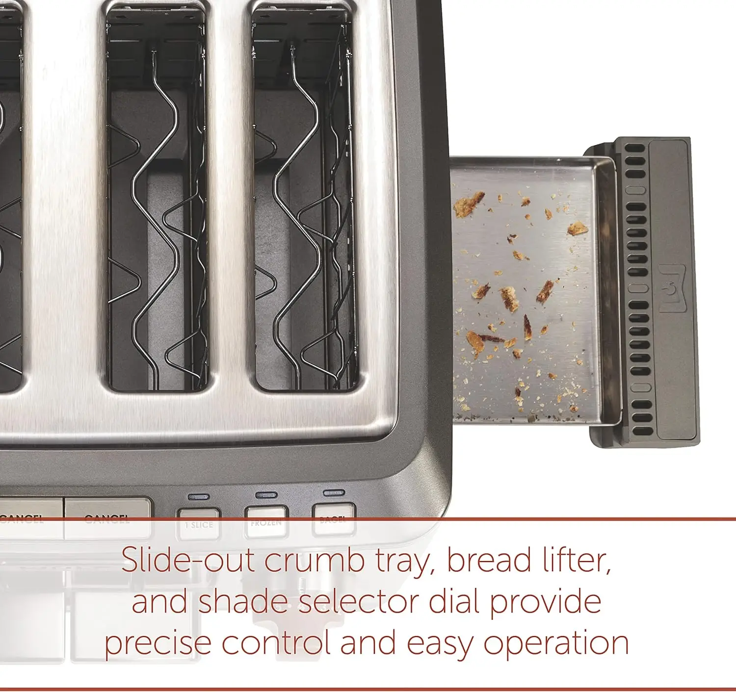 4-Slice Extra-Wide Slot Toaster with Shade Selector, Bagel and Defrost Settings, Red Knob, Stainless Steel (WGTR154S) 5