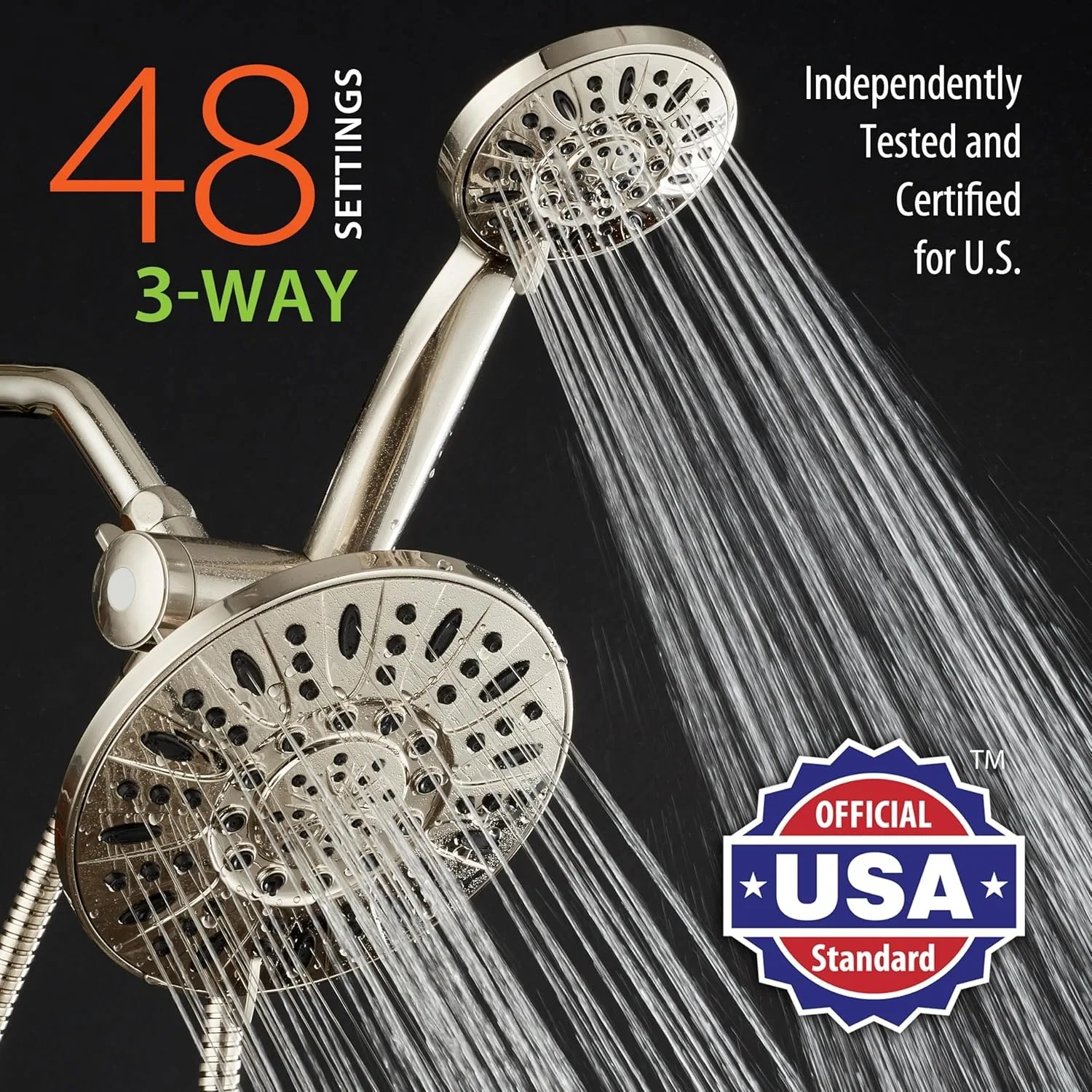 7" Premium High Pressure 3-Way Rainfall Combo for Best of Both Worlds - Enjoy Luxury 6-Setting Rain Showerhead 2
