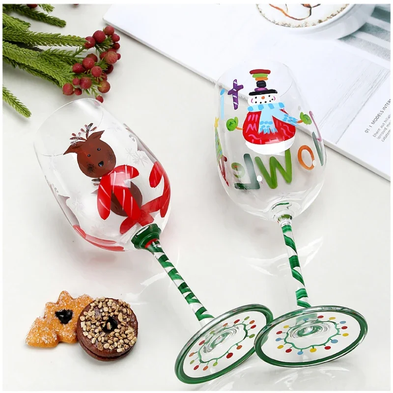 Hand-Painted Christmas Wine Glasses Santa and Snowman Design Festive Bar Accessories Champagne Goblets for Holiday Celebrations