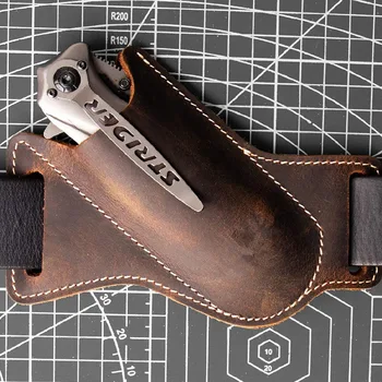 Cowhide EDC folding knife sheath waist mount tactical tool set for 5 inch folding knife waist bag