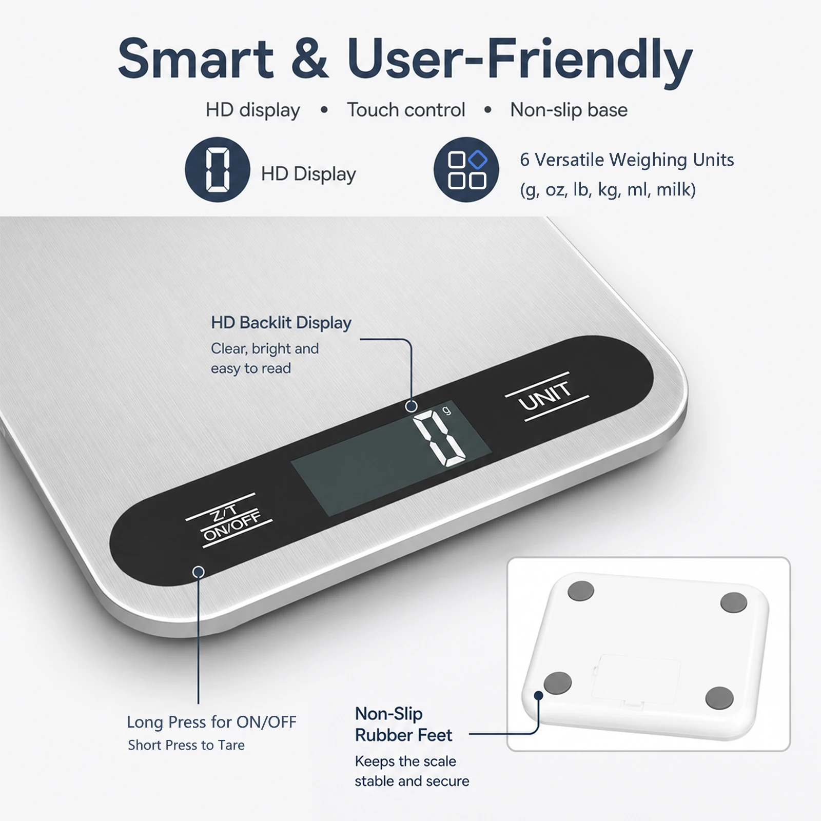 Ultra-Thin Stainless Steel Digital Kitchen Scale with LCD Display, 15kg Capacity