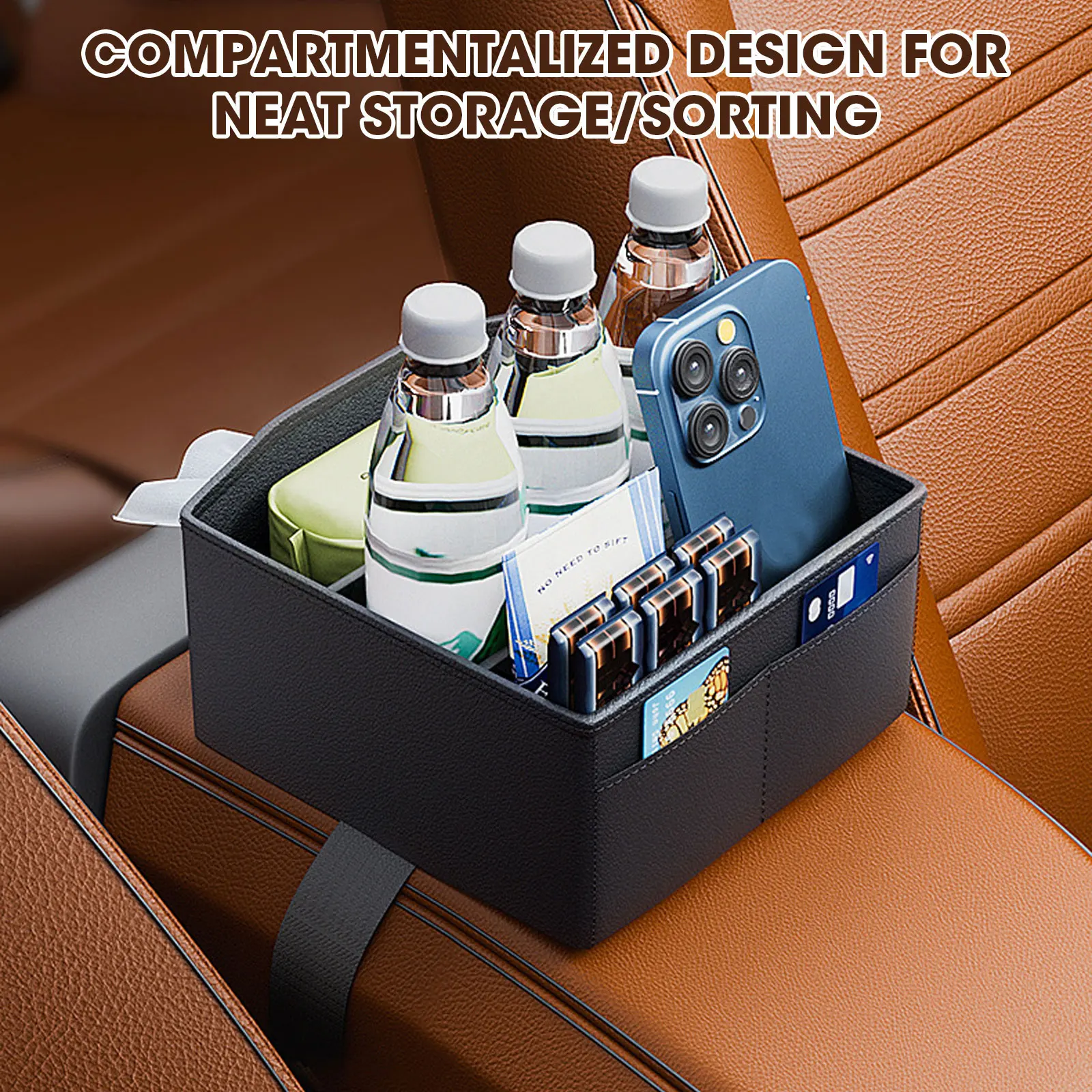 

Car armrest box storage box leather practical car armrest box storage water cup holder in-car storage paper drawer