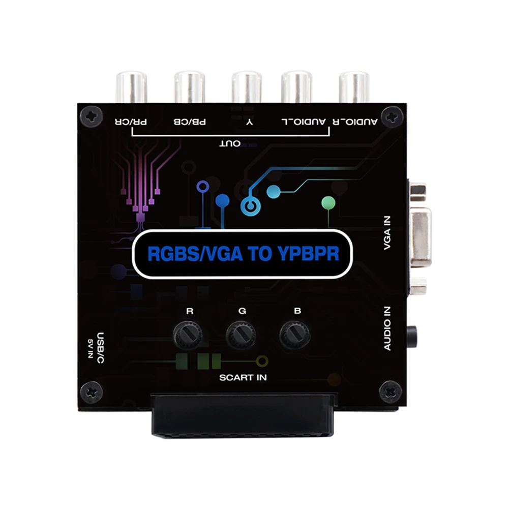 RGBS VGA SCART-YPBPR 컨버터, 색상 밝기 조절 가능 비디오 어댑터, RGBS-색상 차이 컴포넌트 컨버터