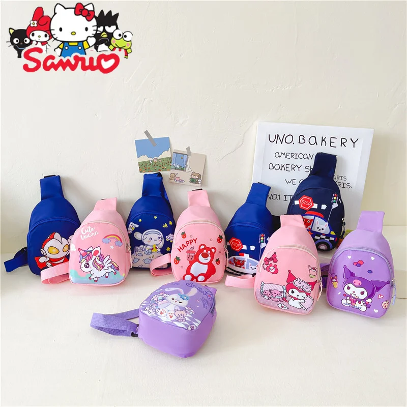 

Sanrio Melody Kuromi Hello Kitty Cinnamoroll Pochacco Anime Cartoon Children's Chest Bag Bumpman Bag Bunny Bag 13.5x7x18cm