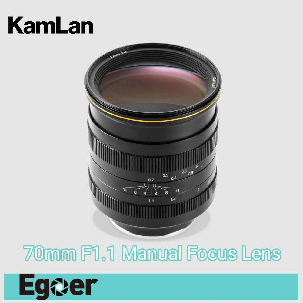 Kamlan-手動フォーカスレンズf1.1,APS-C,大きな口径70mm,canon EOS-M/ Sony e/Fuji  x/m43,ミラーレスカメラ用