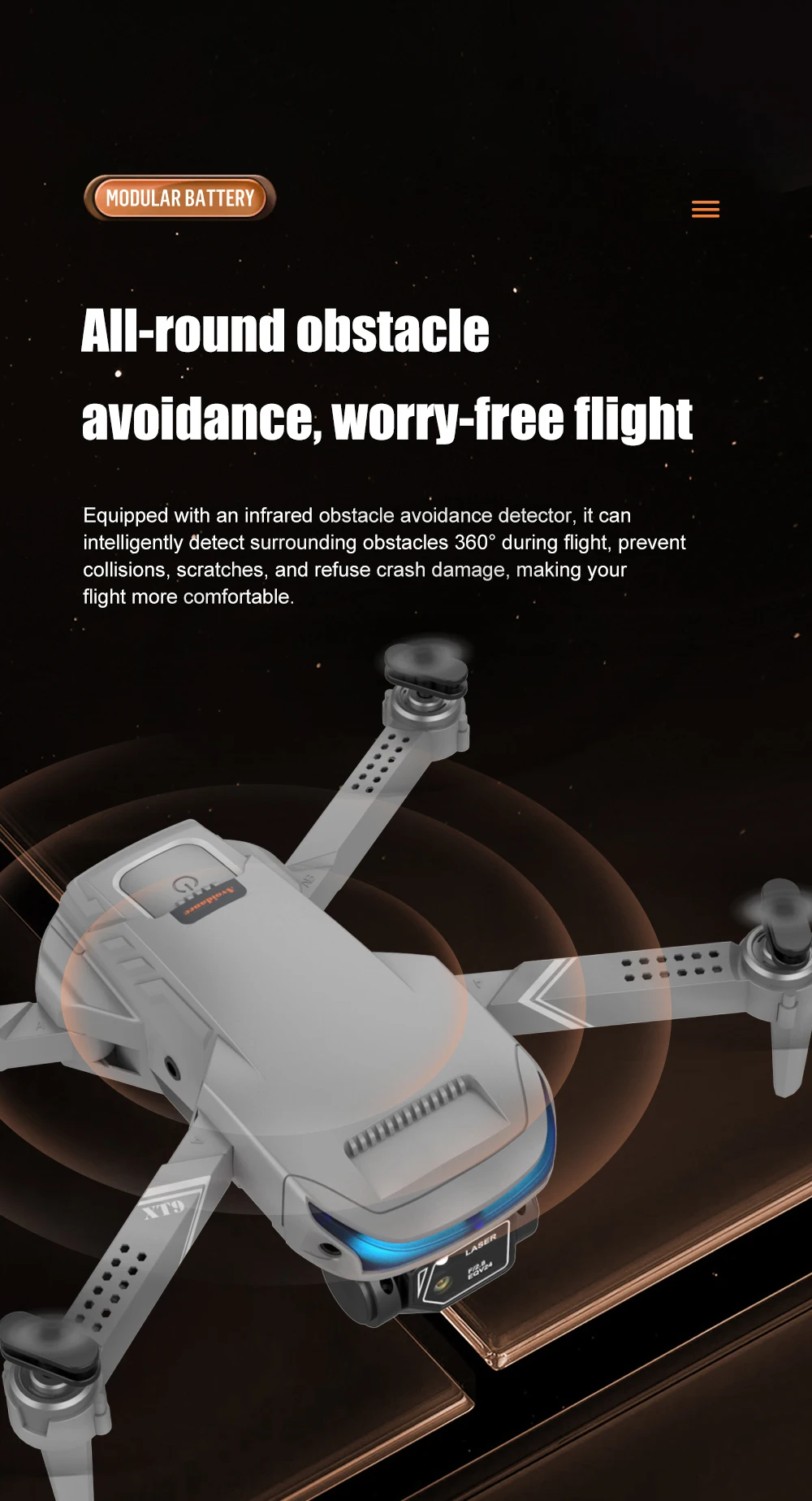 modular battery ail-round obstacle avoidance, worry-free