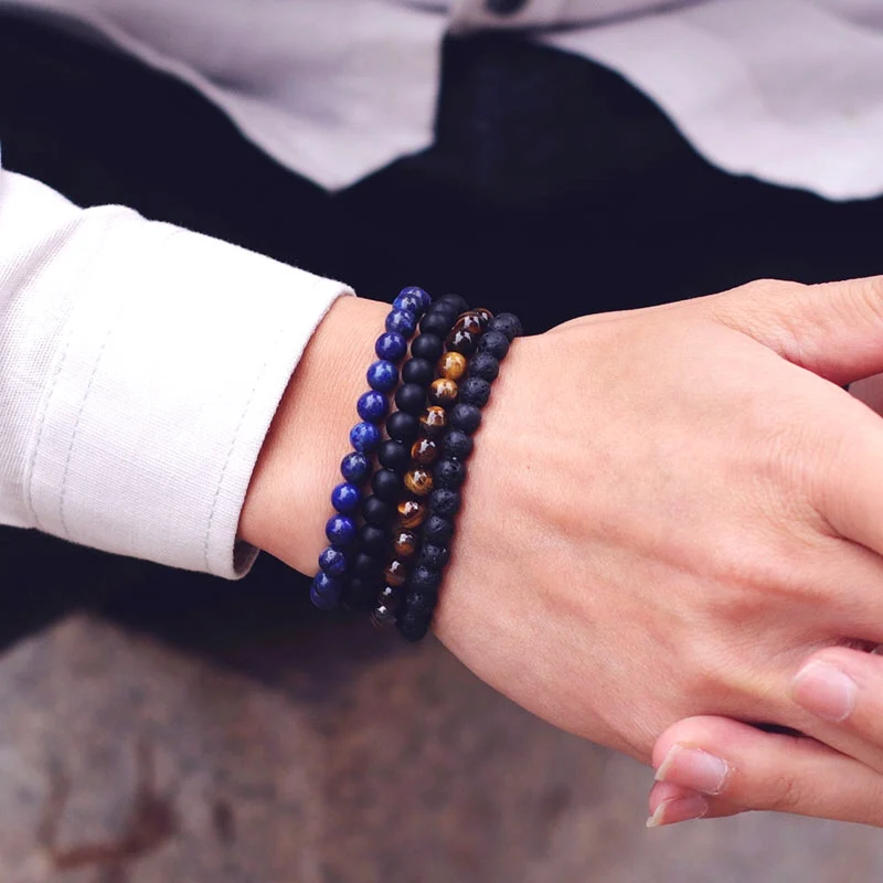 Tiger Eyes Obsidian Stone Beaded Meditation Bracelet for Men