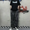 2025 Korean Style Plaid Pants Women Summer New Loose Straight Wide-leg Loose Casual Office Lady Trousers Daily Sweatpants Female 2